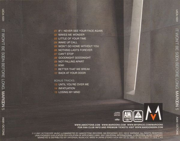 Maroon 5 : It Won't Be Soon Before Long (CD, Album)