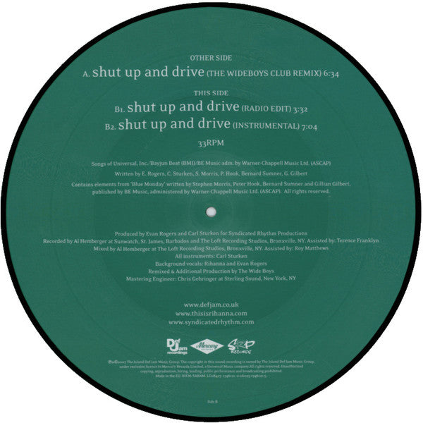 Rihanna : Shut Up And Drive (12", Single, Pic)