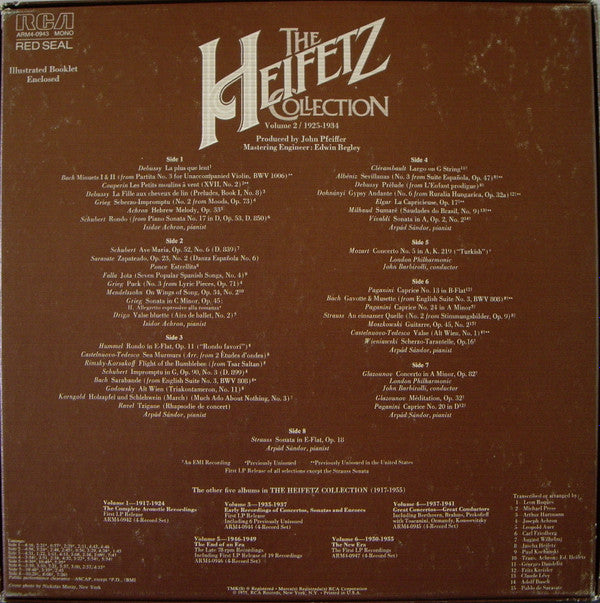 Jascha Heifetz : The Heifetz Collection • Volume 2 / 1925-1934 (The First Electrical Recordings) (4xLP, Mono + Box, Comp)