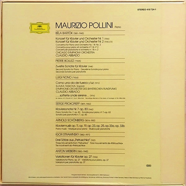 Maurizio Pollini, Bartók*, Boulez*, Nono*, Prokofieff*, Schönberg*, Strawinsky*, Webern* : Klaviermusik Des 20. Jahrhunderts, Piano Music Of The 20th Century, Musique Pour Piano Du XXe Siècle, Musica Per Pianoforte Del XX Secolo (5xLP, Comp, RE + Box, RE)