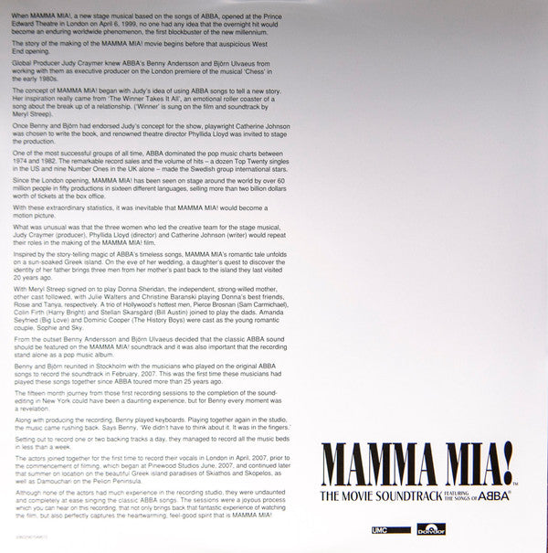 Various : Mamma Mia! The Movie Soundtrack Featuring The Songs Of ABBA (2xLP, Album, RE)