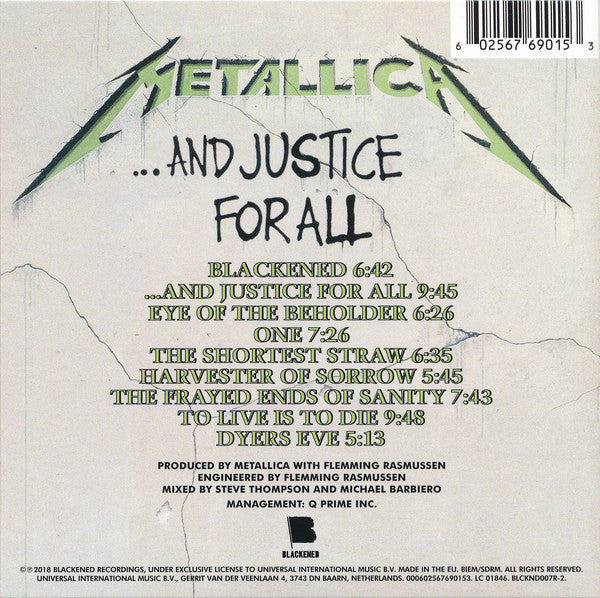 Metallica : ...And Justice For All (CD, Album, RE, RM, Car)