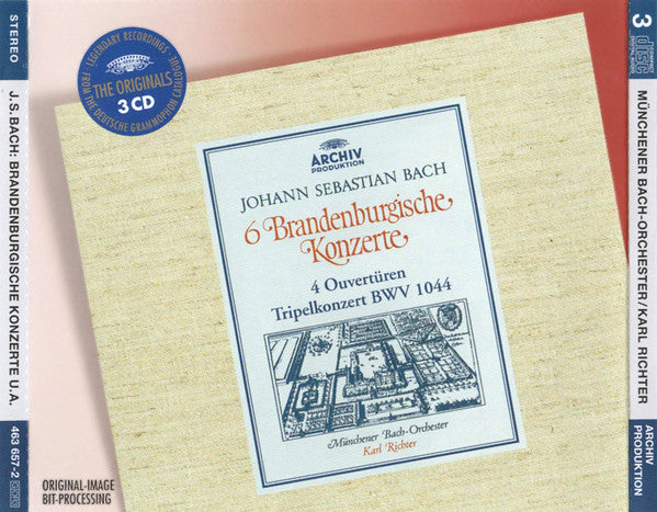 Johann Sebastian Bach – Münchener Bach-Orchester, Karl Richter : 6 Brandenburgische Konzerte, 4 Oüverturen, Tripelkonzert BWV 1044 (3xCD, Comp, RE, RM)