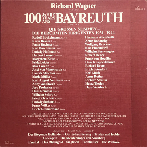 Richard Wagner : 100 Jahre/Years/Ans Bayreuth 1876-1976 (4xLP, Comp, Mono, Box)