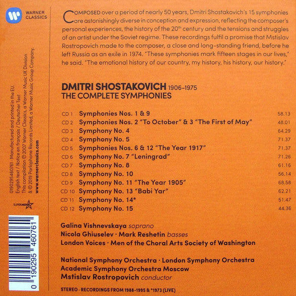 Dmitri Shostakovich - Mstislav Rostropovich : The Complete Symphonies (12xCD, Album, RE + Box, Comp, RE)