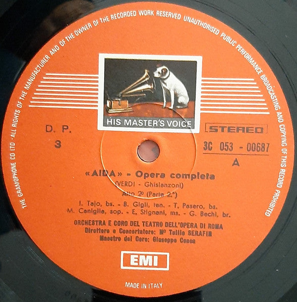 Giuseppe Verdi, Maria Caniglia, Beniamino Gigli, Ebe Stignani, Gino Bechi, Tancredi Pasero, Italo Tajo, Maria Huder, Adelio Zagonara, Orchestra E*, Coro Del Teatro Dell'Opera Di Roma Direttore Tullio Serafin : Aida (3xLP, Album + Box, Album)