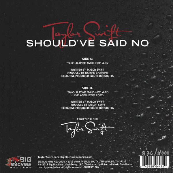 Taylor Swift : Should've Said No (7", Single, Ltd, Num, Whi)