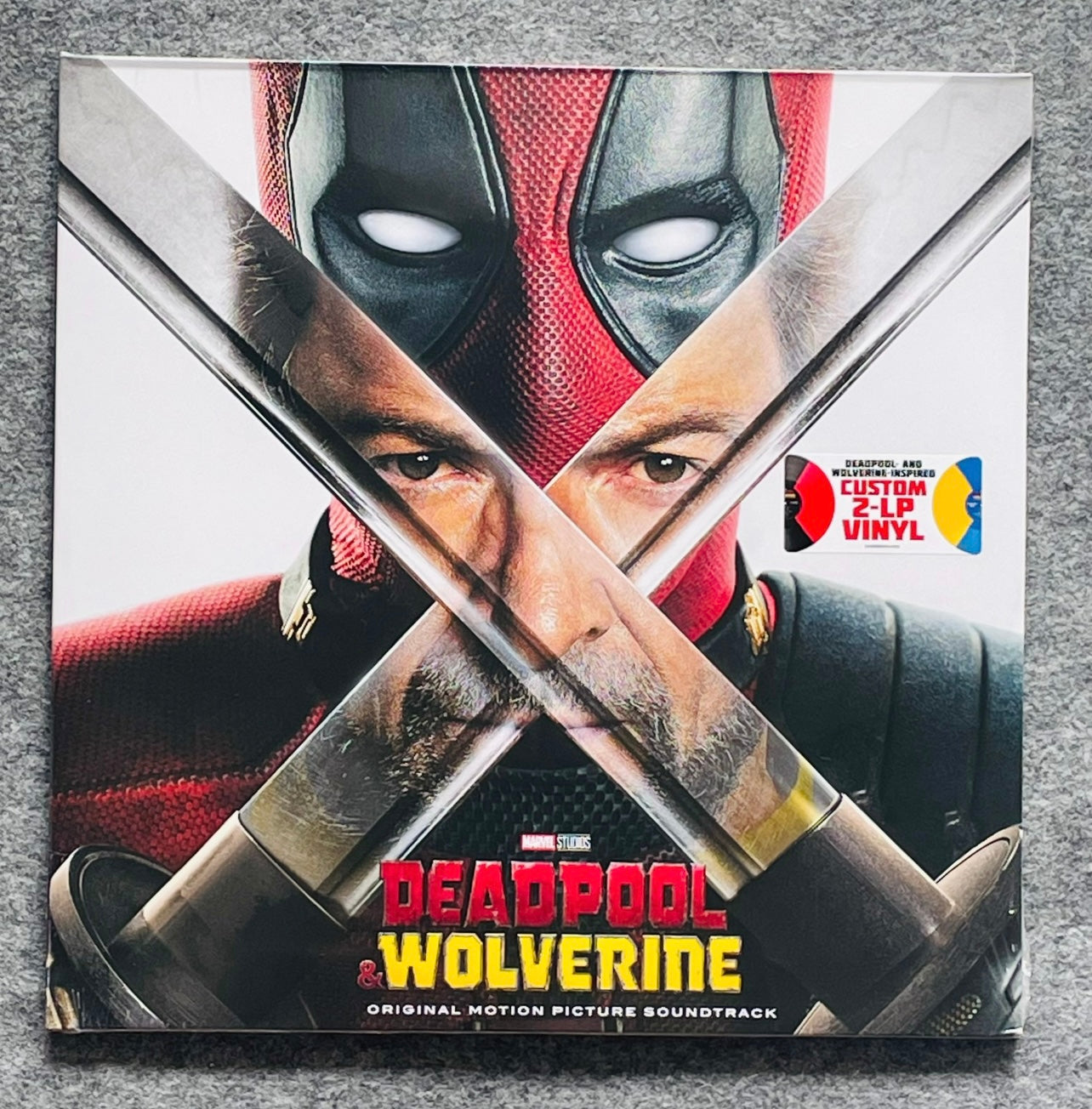 [JUST AS SHOWN]  Deadpool Wolverine 拼色膠 紅黑 黃藍 彩膠唱片 2LP – Deadpool Wolverine Split Color Vinyl Red, Black, Yellow, Blue Vinyl Record 2LP