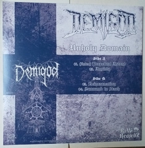 Demigod : Unholy Domain (12", MiniAlbum, Ltd, RE, Blu)