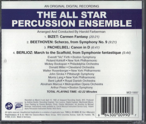 The All Star Percussion Ensemble : The All Star Percussion Ensemble Plays Bizet, Beethoven, Pachelbel And Berlioz (CD, Album, RE)