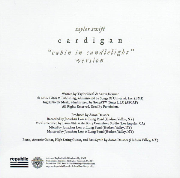 Taylor Swift : Cardigan (Cabin In Candlelight Version) (CD, Single, Ltd)