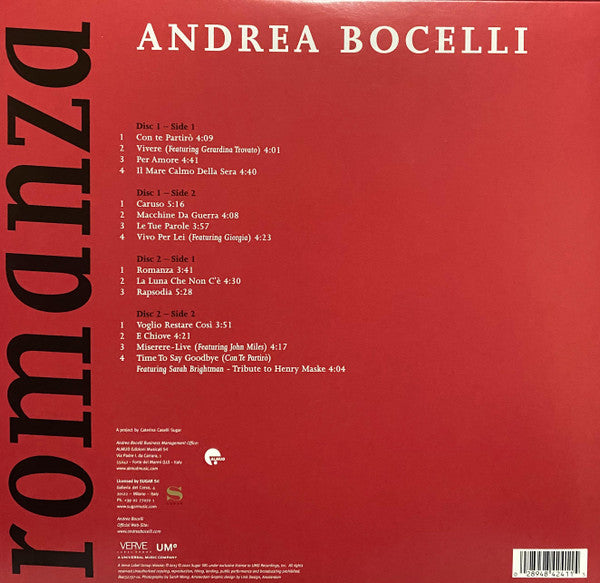 Andrea Bocelli : Romanza (2xLP, Album, Ltd, RE, Red)