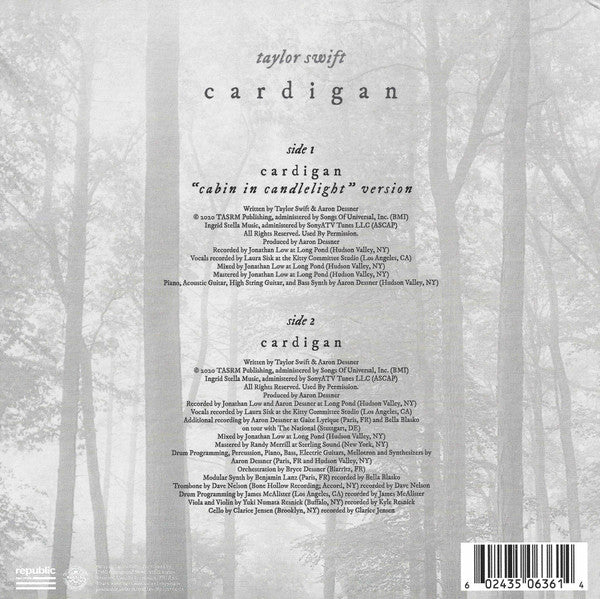 Taylor Swift : Cardigan (Cabin In Candlelight Version) (7", Single, Ltd, Whi)