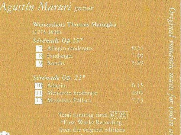 Leonhard Von Call, Wenzeslaus Thomas Matiegka* - Claire Jolivet, Agustín Maruri : Original Romantic Music for Violin and Guitar (CD, Album)