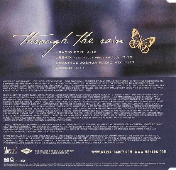 Mariah Carey : Through The Rain (CD, Single, Enh, CD1)