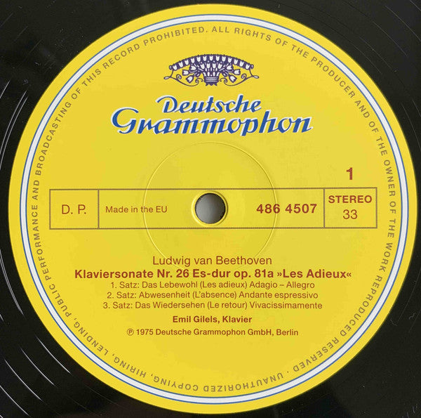 Ludwig van Beethoven, Emil Gilels : Klaviersonaten • Piano Sonatas "Les Adieux" Op. 81a • Op. 79 • Op. 90 (LP, Ltd, Num, RE, RM)