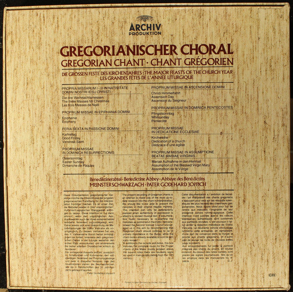 Benediktinerabtei Münsterschwarzach*, Godehard Joppich : Gregorianischer Choral / Gregorian Chant / Chant Gregorien (5xLP + Box)