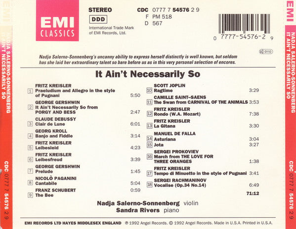 Nadja Salerno-Sonnenberg : It Ain't Necessarily So... (CD, Album)