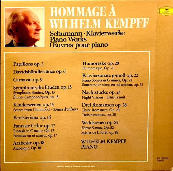 Robert Schumann, Wilhelm Kempff : Hommage A Wilhelm Kempff; Schumann - Klavierwerke - Piano Works - Oeuvres Pour Piano (6xLP, Box + Box)