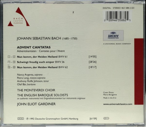 Bach*, John Eliot Gardiner, The Monteverdi Choir, The English Baroque Soloists : Cantatas Advent BWV 36, BWV 61 & 62 (CD, Album, RE)