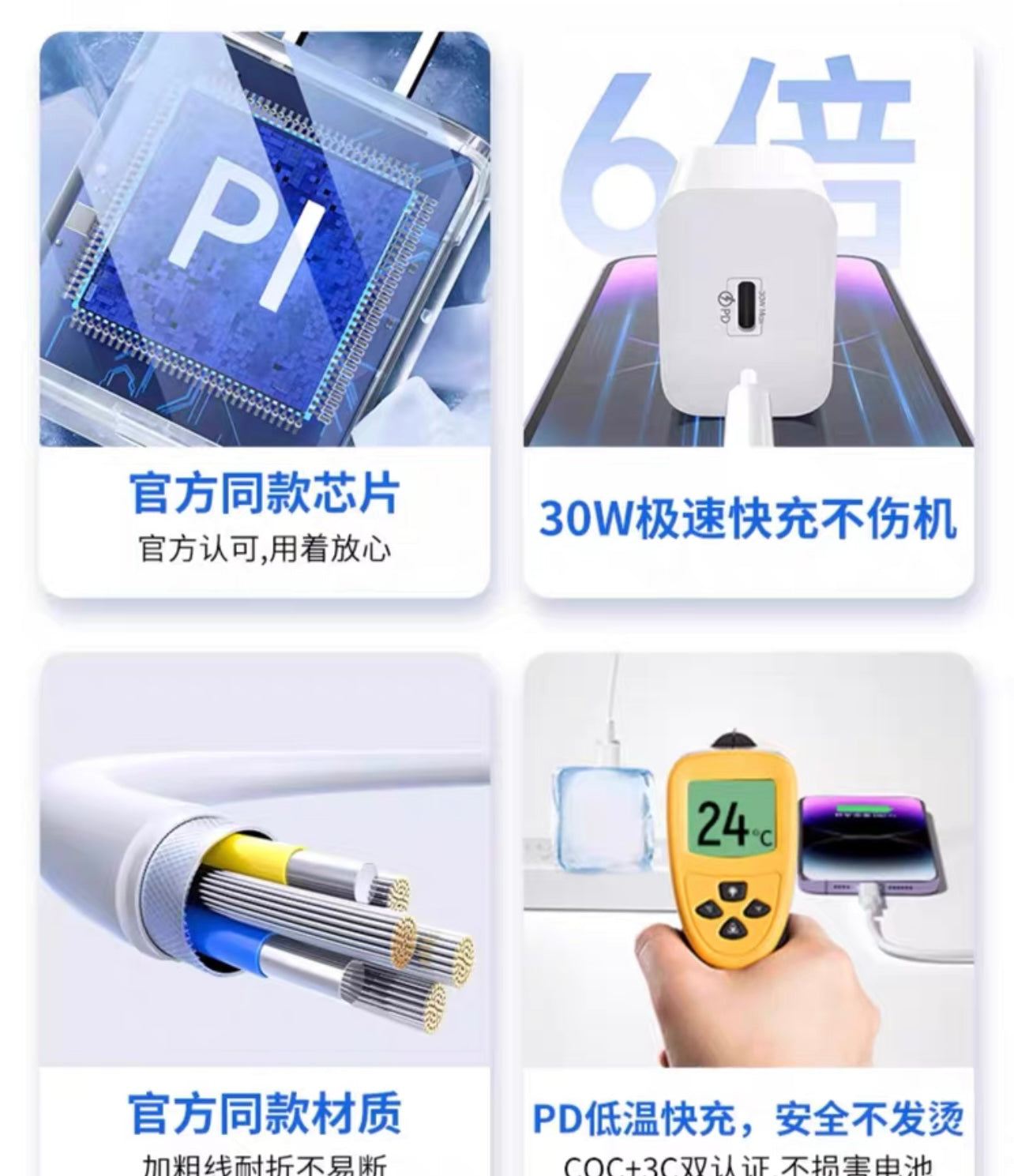 30W PD Fast Charger with Cable – Compatible with iPhone 14/13/12 30W PD快充頭含數據線 – 適用於iPhone 14/13/12