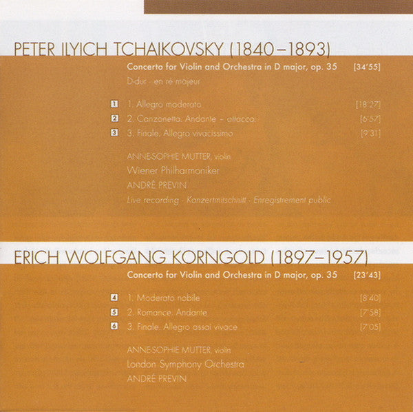 Anne-Sophie Mutter, Tchaikovsky* · Korngold*, André Previn, Wiener Philharmoniker, London Symphony Orchestra : Violin Concertos (SACD, Hybrid, Multichannel, Album, 5.1)