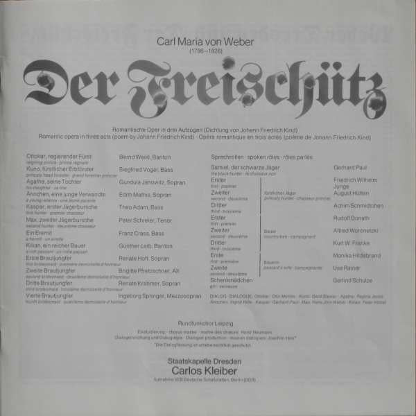 Carl Maria von Weber / Gundula Janowitz, Edith Mathis, Peter Schreier, Theo Adam, Staatskapelle Dresden, Carlos Kleiber : Der Freischütz (3xLP, Album + Box)