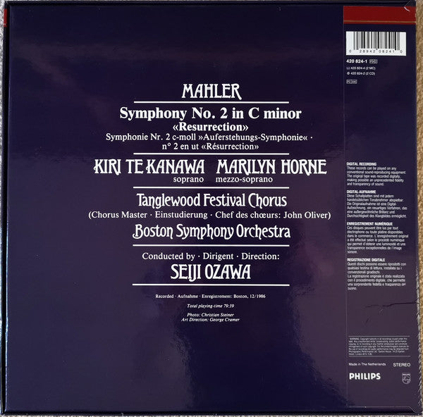 Mahler* - Kiri Te Kanawa, Marilyn Horne, Tanglewood Festival Chorus, Boston Symphony Orchestra, Seiji Ozawa : Symphony No. 2 (2xLP, Album + Box)