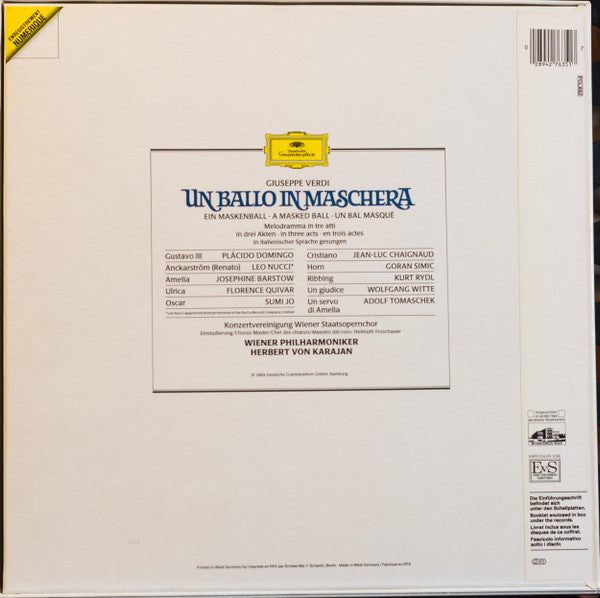 Giuseppe Verdi · Plácido Domingo* · Josephine Barstow · Leo Nucci · Florence Quivar · Sumi Jo · Konzertvereinignung Wiener Staatsopernchor* · Wiener Philharmoniker · Herbert Von Karajan : Un Ballo In Maschera (3xLP + Box)