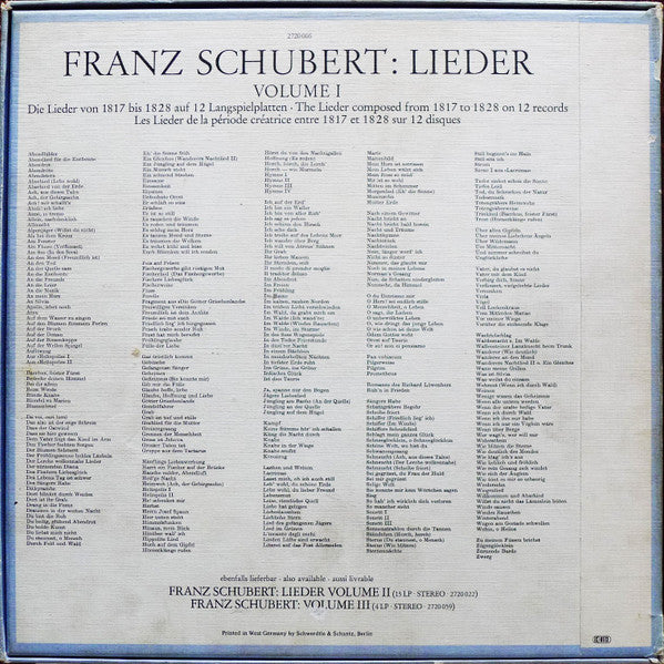 Franz Schubert, Dietrich Fischer-Dieskau, Gerald Moore : Lieder Volume 1 (12xLP + Box)