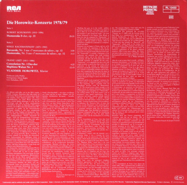 Schumann* / Rachmaninoff* / Liszt*, Horowitz* : Die Horowitz Konzerte 1978/79 (LP, Album)