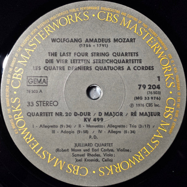 Wolfgang Amadeus Mozart - Juilliard String Quartet, Robert Mann (4), Earl Carlyss, Samuel Rhodes, Joel Krosnick : Die Vier Letzten Streichquartette [= The Last Four String Quartets / Les Quatre Derniers Quatuors A Cordes] (2xLP, Album + Box)