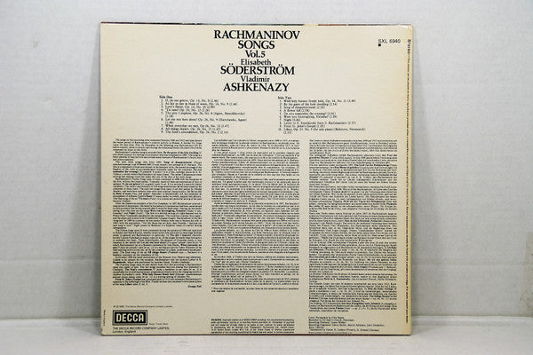 Rachmaninov*, Elisabeth Söderström, Vladimir Ashkenazy : Rachmaninov Songs Vol.5 (LP, Album)