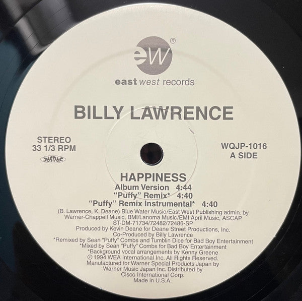 Billy Lawrence : Happiness (12", Single, Ltd, RP)