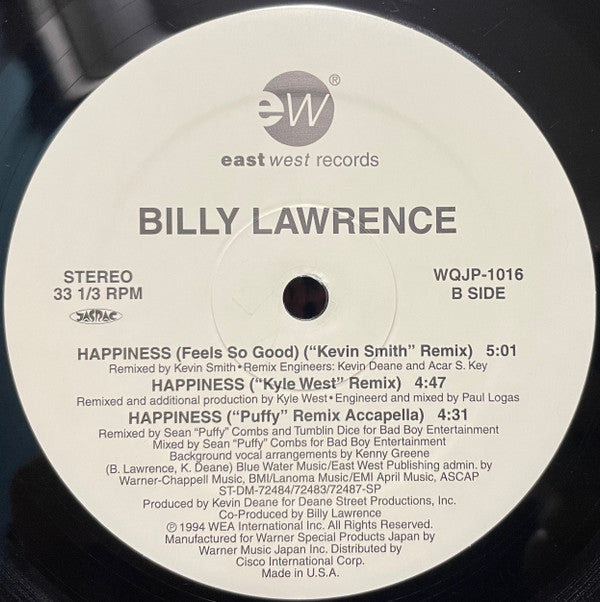 Billy Lawrence : Happiness (12", Single, Ltd, RP)