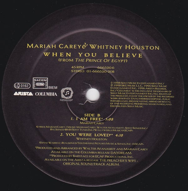 Mariah Carey & Whitney Houston : When You Believe (From The Prince Of Egypt) (12", Single)