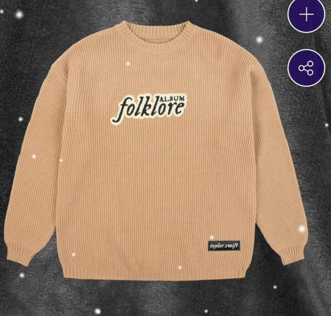 Taylor Swift Folklore Album Chenille Patch Crewneck Sweater 泰勒斯威夫特霉霉民俗專輯毛巾貼布绣毛衣