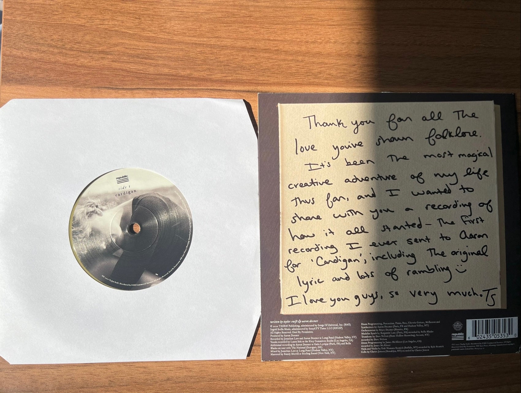 Taylor Swift - Cardigan (+ Songwriting Voice Memo) (7", Single, Ltd, Gol)