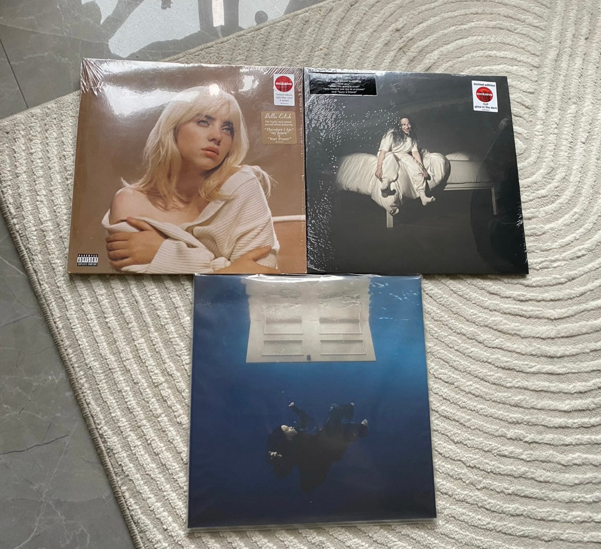 Billie Eilish - Vinyl Bundle (3 Items: Black LP, Blue Vinyl, Poster Included)