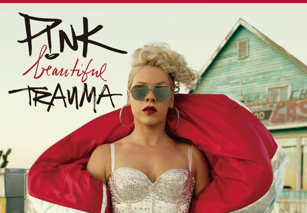 Official authentic Pink album Beautiful Trauma, limited edition 2LP red and white mixed color vinyl records  官方正版 粉红佳人Pink专辑 美丽伤痕 发烧 2LP红白混色胶唱片