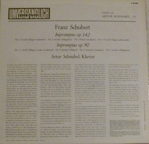 Franz Schubert, Artur Schnabel : VI - Impromptus, Op. 90 und Op. 142 (LP)