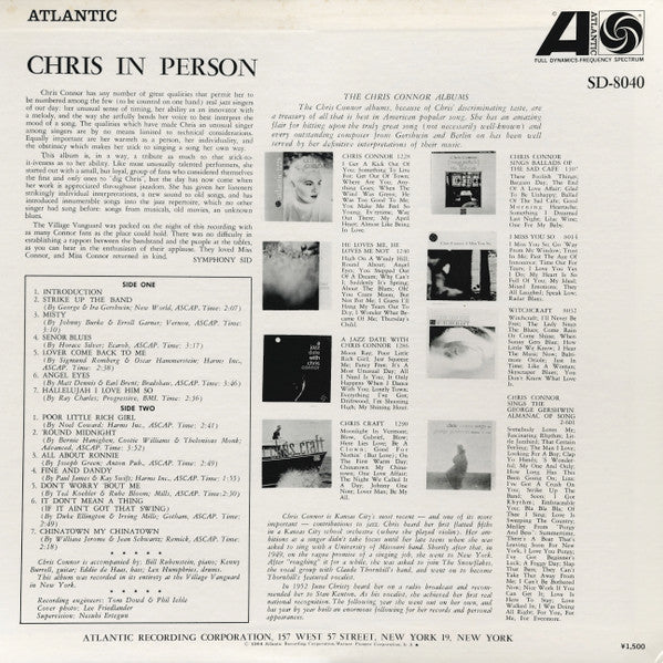 Chris Connor : Chris In Person (LP, Album)