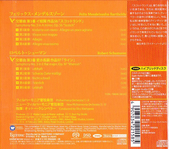 Felix Mendelssohn-Bartholdy, Robert Schumann, Otto Klemperer : Symphony N°3 "Scotch" - Symphony N°3 In E Flat Major, Op.97 "Rhenish" (SACD, Hybrid, Comp, Ltd, RE, RM)