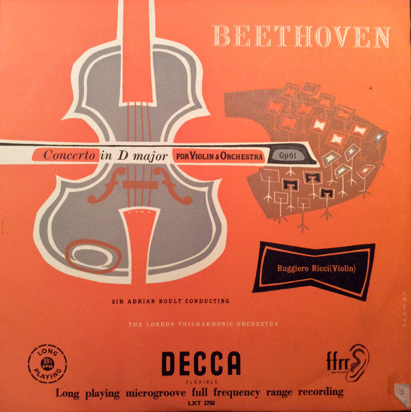 Ludwig van Beethoven, Ruggiero Ricci, Sir Adrian Boult Conducting The London Philharmonic Orchestra : Concerto In D Major For Violin & Orchestra (LP, Mono)