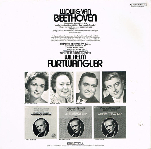 Ludwig van Beethoven, Elisabeth Schwarzkopf, Elisabeth Höngen, Hans Hopf, Otto Edelmann, Chor der Bayreuther Festspiele, Orchester der Bayreuther Festspiele, Wilhelm Furtwängler : Sinfonie Nr. 9 D-moll (Mit Schluß-Chor Über Schillers Ode »An Die Freude«) (2xLP)