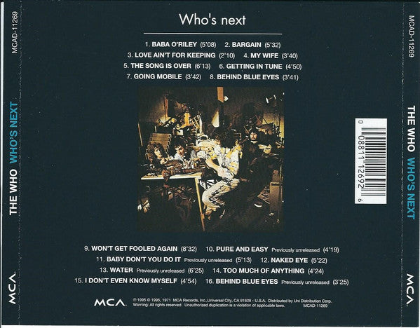 The Who : Who's Next (CD, Album, RE, RM, RP)