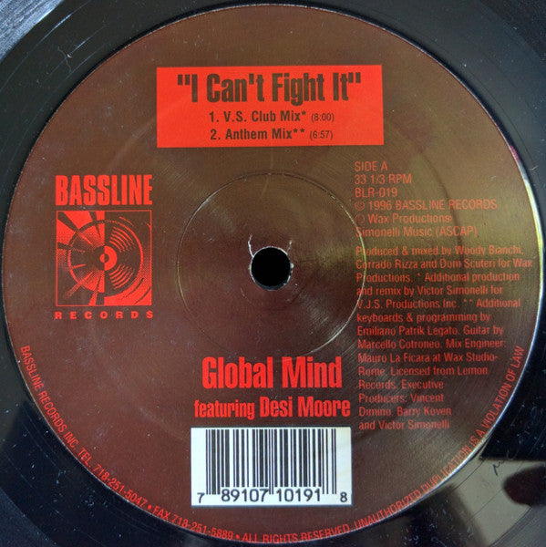 Global Mind Featuring Desy Moore : I Can't Fight It (12")