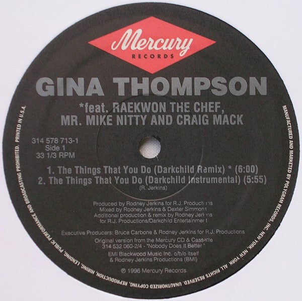 Gina Thompson Featuring Raekwon, Mr. Mike Nitty And Craig Mack : The Things That You Do (Darkchild Remix) (12", Single)