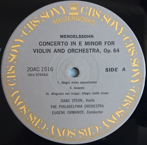 Felix Mendelssohn-Bartholdy / Pyotr Ilyich Tchaikovsky - Isaac Stern, The Philadelphia Orchestra, Eugene Ormandy : Violin Concertos (LP, Album, RE)