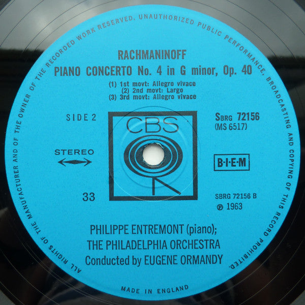 Sergei Vasilyevich Rachmaninoff, Philippe Entremont, Eugene Ormandy Conducts The Philadelphia Orchestra : Piano Concerto Nos. 1 And 4 (LP)